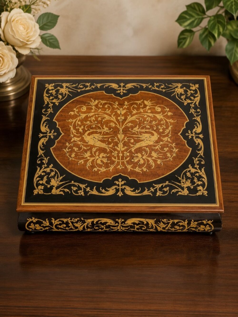 Vintage Italian Marquetry Reuge Swiss Music Jewelry Box Inlaid Wood AS-IS NR